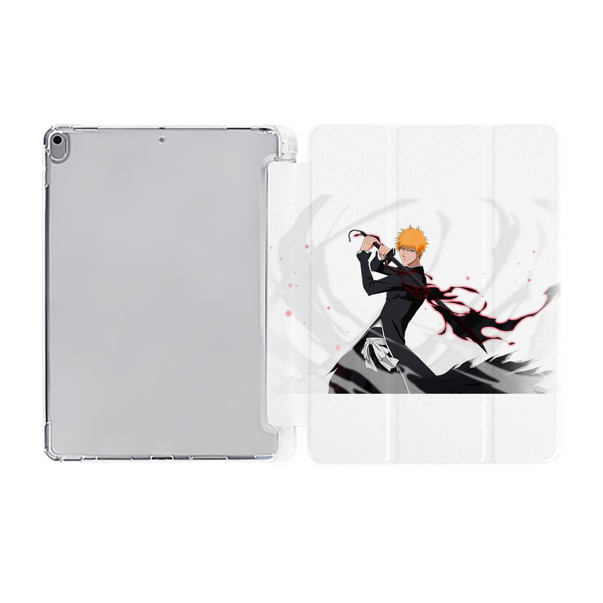 （画像用） ブリーチ 黒崎一護（くろさき いちご）BLEACH Kurosaki Ichigo IPad ケース ペン収納付き 三つ折りスタンド PUレザー×シリコン 対応機種9.5/10.5/10.9インチ